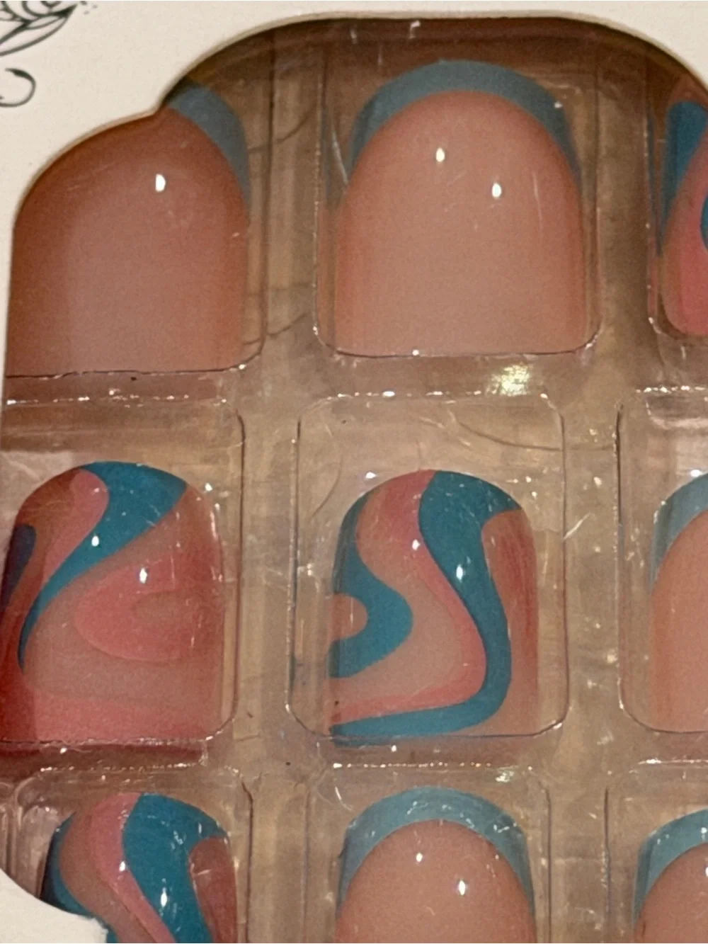 Retro Swirl French Tip Press On Nails | Pink & Teal Y2K Mod Set